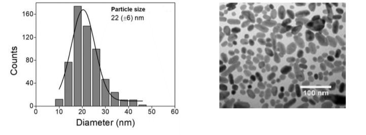 filyxio® nano-ytterbium fluoride - Example of Size Distribution (20 Nm)