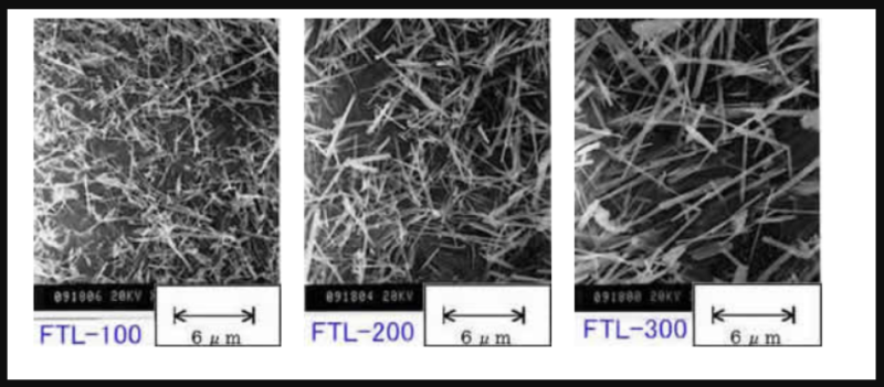 Ishihara Sangyo Kaisha Ltd. Needle-shaped titanium oxide FTL-100 - Electron Micrograph of Needle-Shaped Titanium Oxide Ftl Series