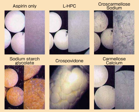 L-HPC LH-32 - Pictures of Aspirin Tablets With Various Excipients (After Stability Test)